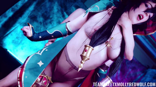 Порно косплей с Molly Red Wolf, очумелая ведьмочка ебется в попу